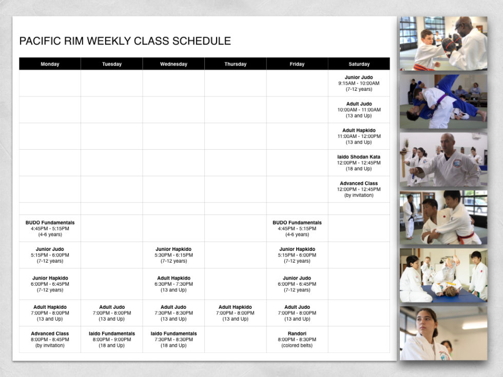 Class Schedule Pacific Rim Martial Arts Academy